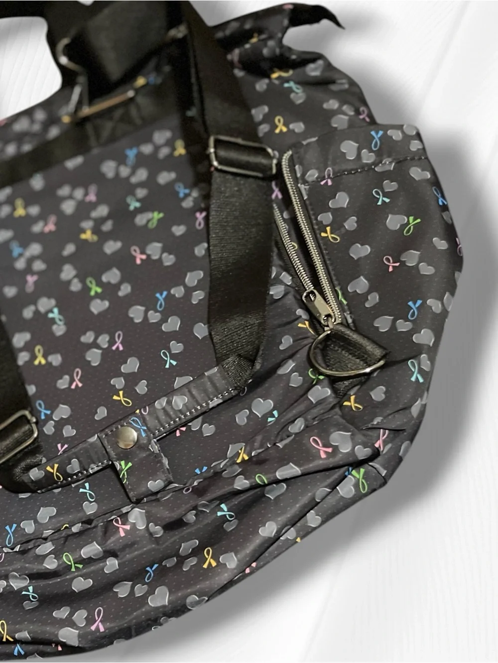 HeartSoul Bella Convertible Backpack Tote Bag Awareness Ribbons Hearts Black
